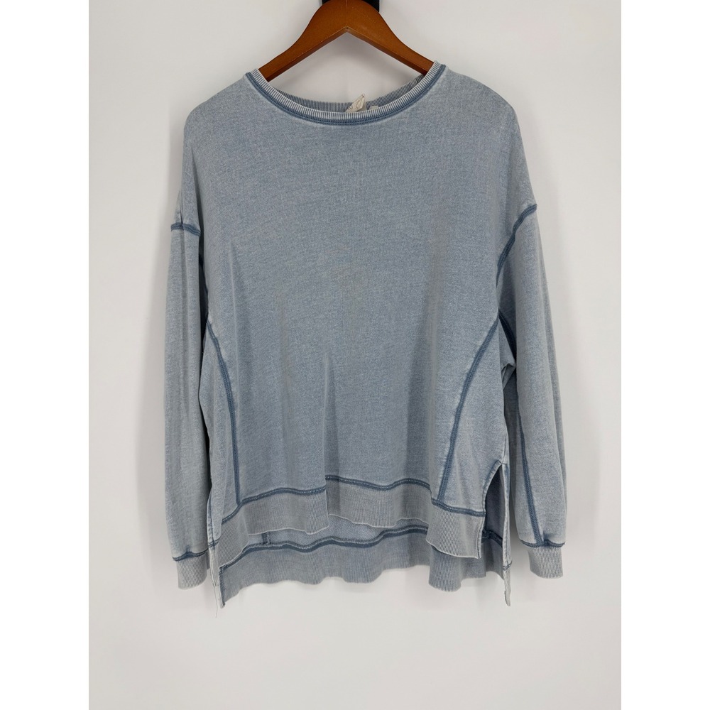White Crow Womens Sweatshirt Small Blue Acid Wash Boho Festival Indie Casual